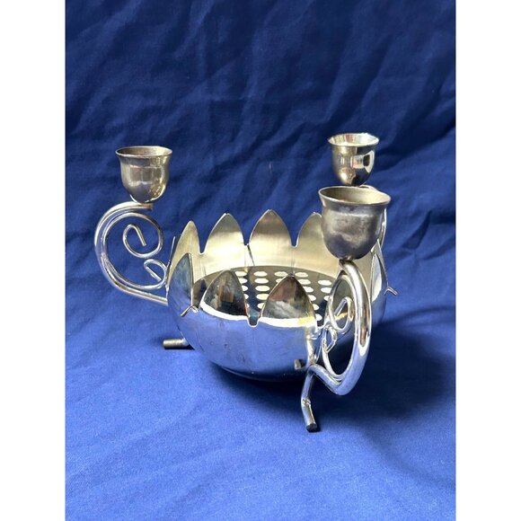 Godinger Silver Art Co Candle Holder Centerpiece Flower Frog Bowl 3 Arm Candelab - Picture 4 of 9